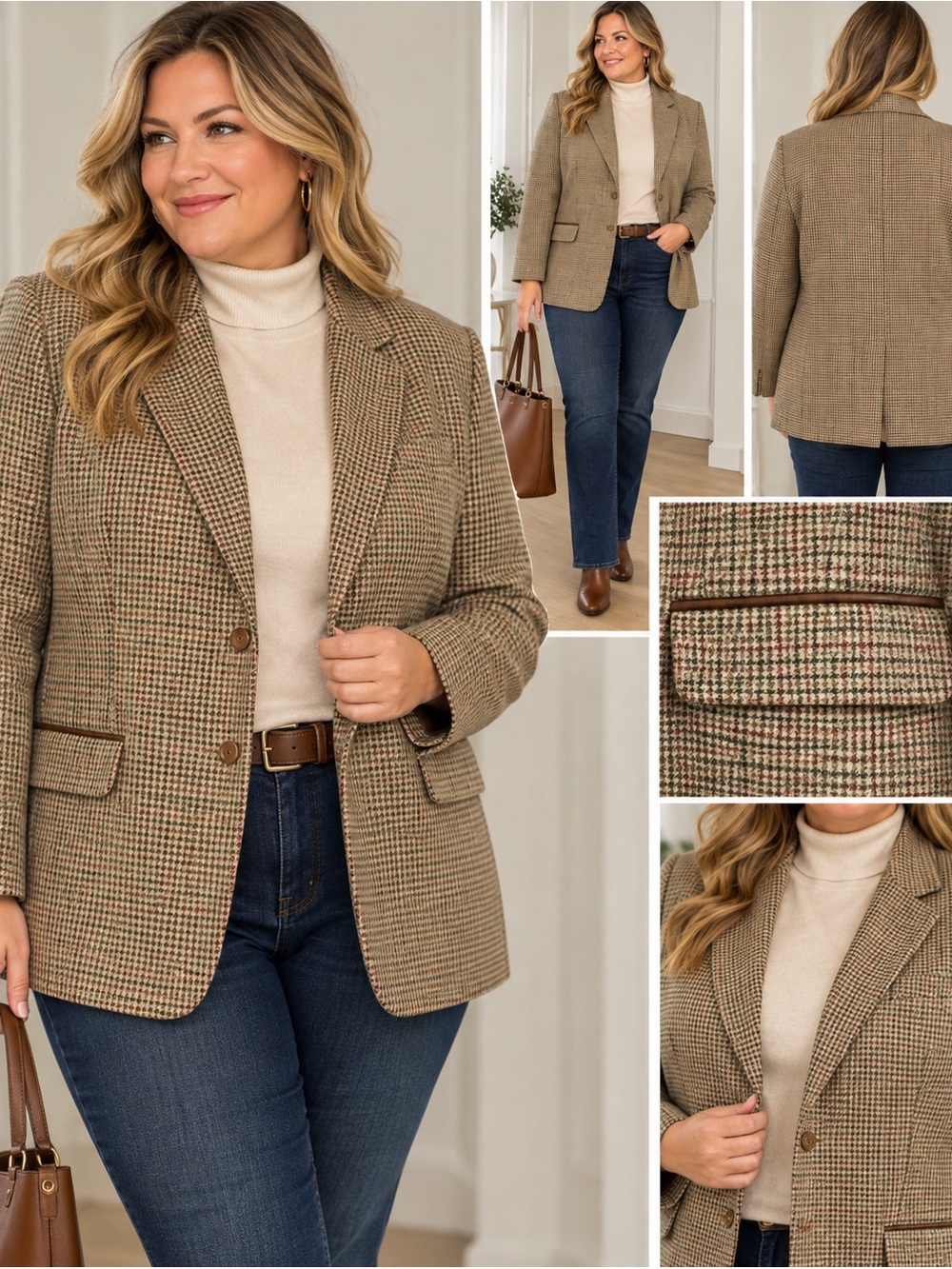 Pendleton Women’s 18W 100% Virgin Wool Houndstooth Blazer Plus Size vintage
